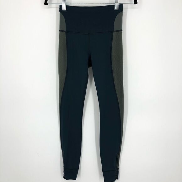 Athleta Allyson Felix Legend Mesh 7/8 Tight Womens XXS Blue Gray Zipper Ankle - Picture 1 of 16